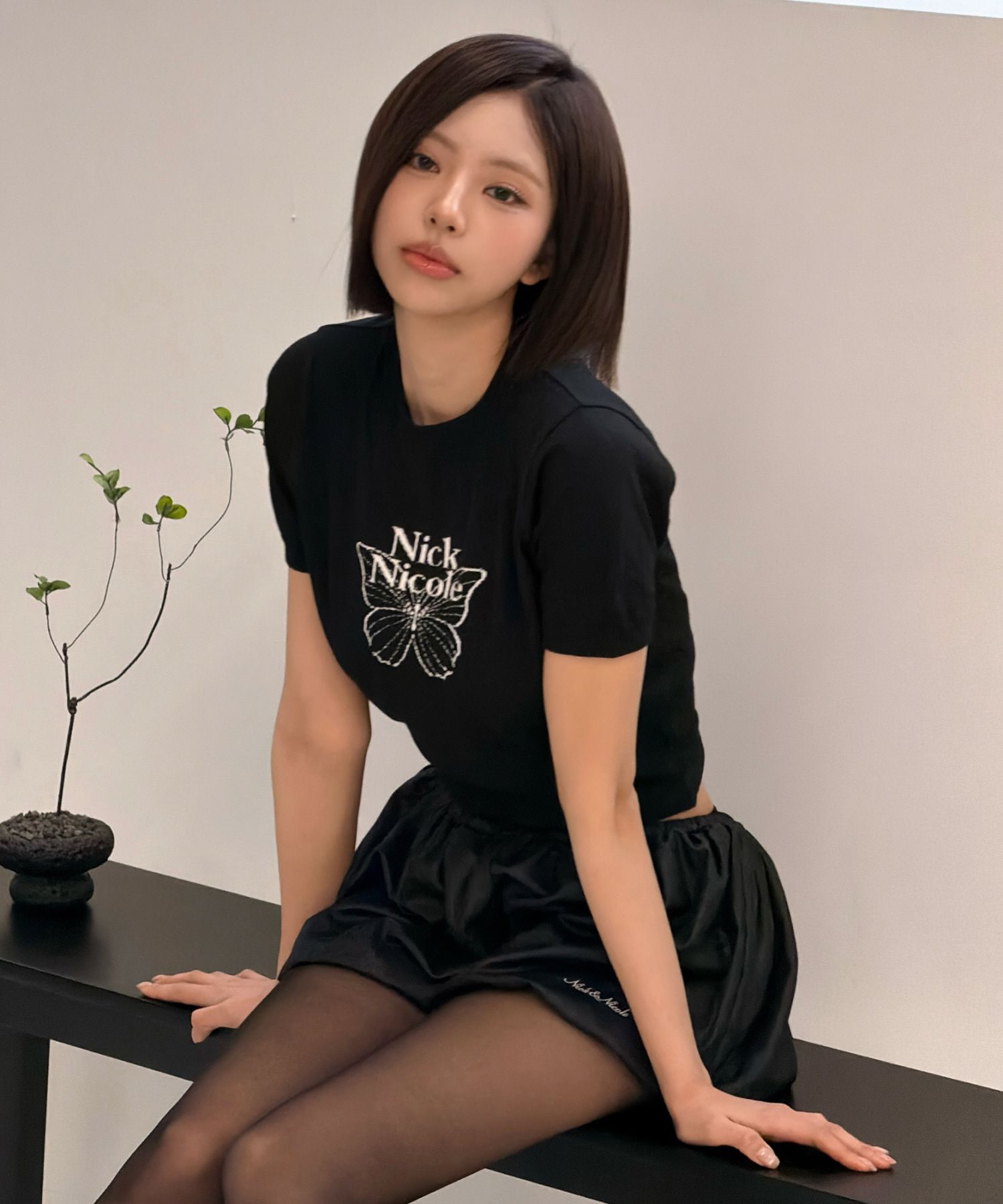 MUSINSA公式 | NICK&NICOLE MINI BUTTERFLY SIGNATURE HALF KNIT_BLACK