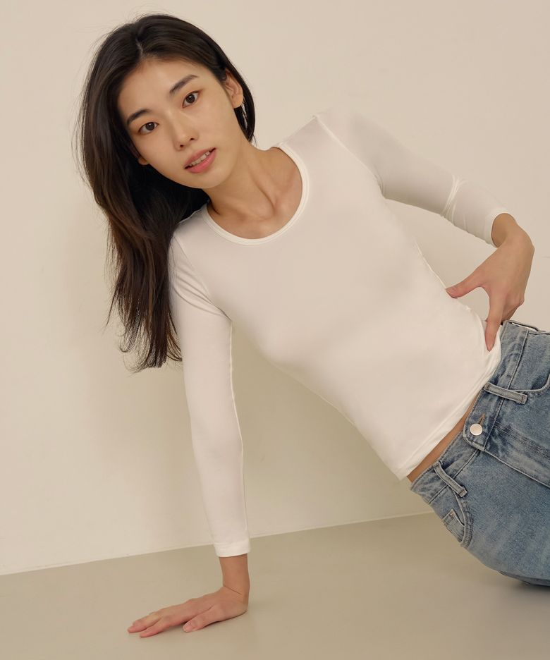 히트터치 슬림핏 U넥 베이직 티셔츠_2colors