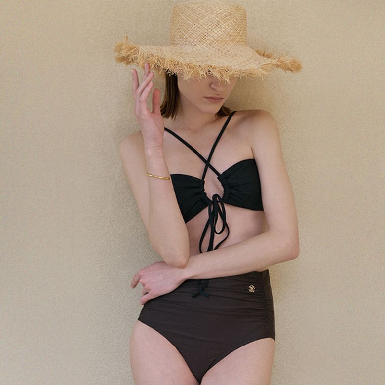 SWAN BACK STRING SWIM BRA TOP BLACK(SW-809)