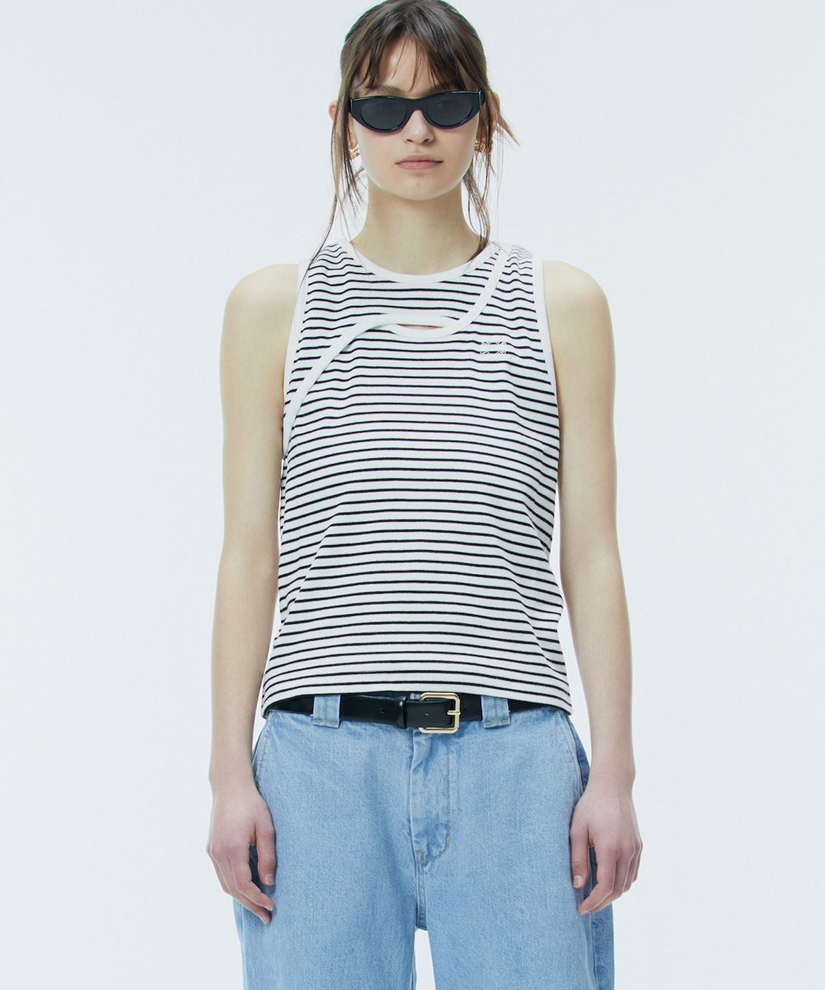 노앙(NOHANT) CROSS SLEEVELESS STRIPE-BLACK