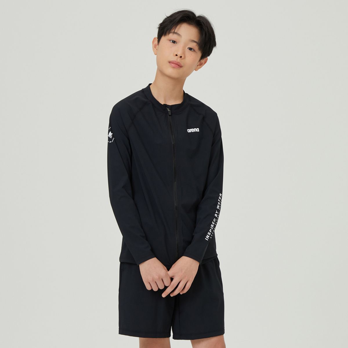 아레나 키즈(ARENA KIDS) 인스파이어 주니어 레저 집업 래쉬가드 세트 A4BB1BS82BLK