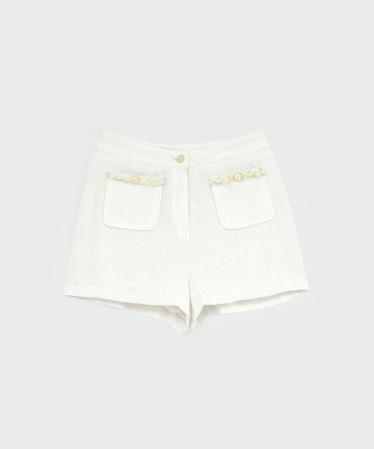 320쇼룸(320SHOWROOM) Tape Trimming Tweed Shorts Cream