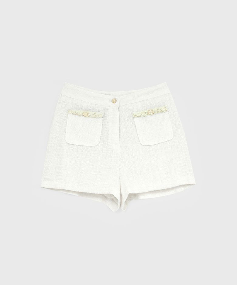 Tape Trimming Tweed Shorts Cream