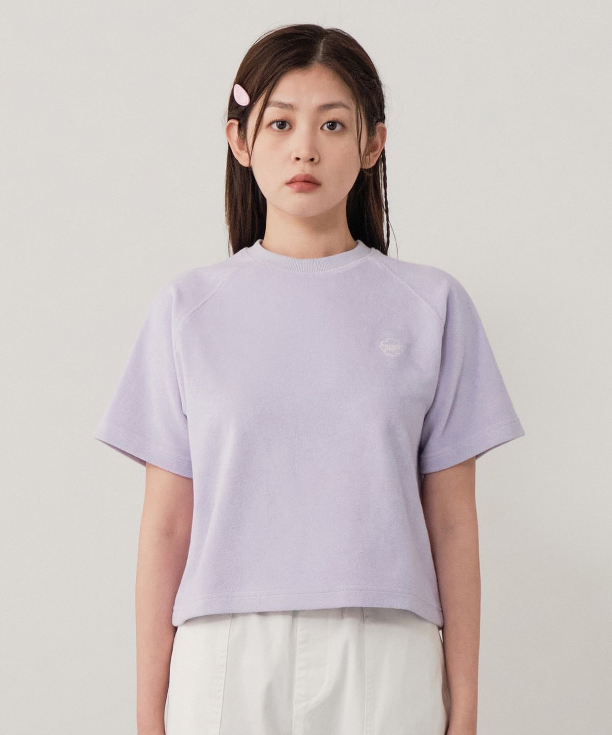 커버낫 우먼(COVERNAT WOMAN) 우먼 크롭 레글런 테리 하프 맨투맨 Lavender