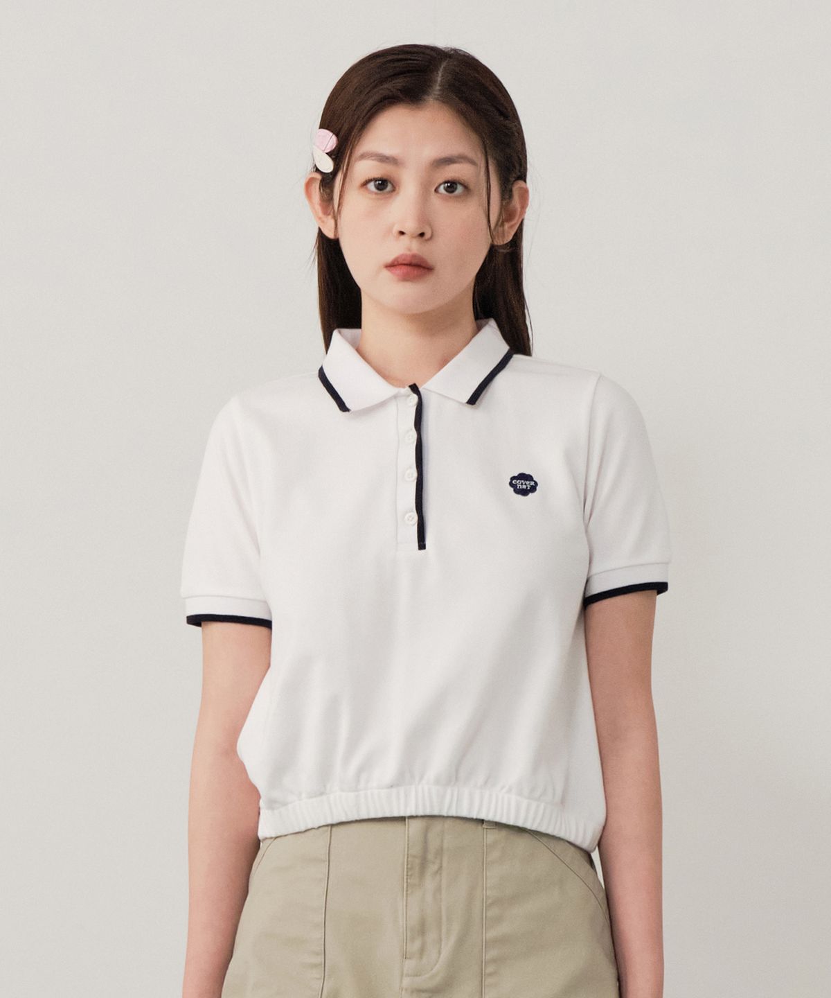 커버낫 우먼(COVERNAT WOMAN) 우먼 쿨피케 카라 티셔츠 White