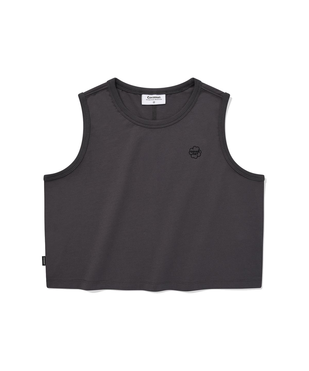 커버낫 우먼(COVERNAT WOMAN) 우먼 크롭 클로버하트 슬리브리스 Charcoal