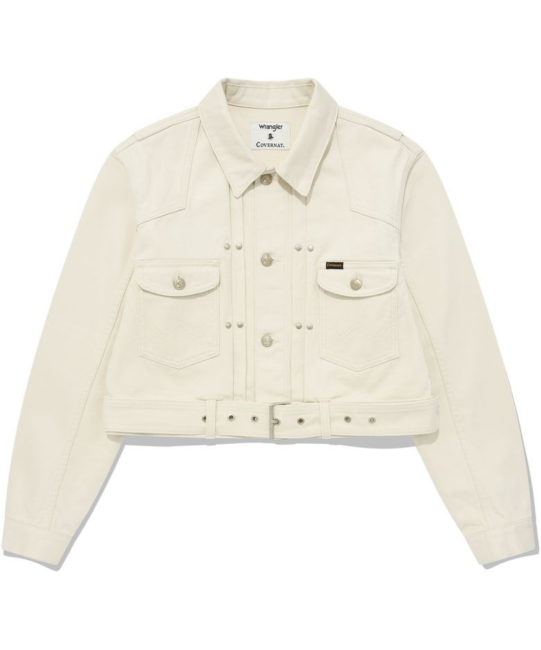 [COVERNAT X WRANGLER] 우먼 오리지널 데님 크롭 벨티드 자켓 Ivory