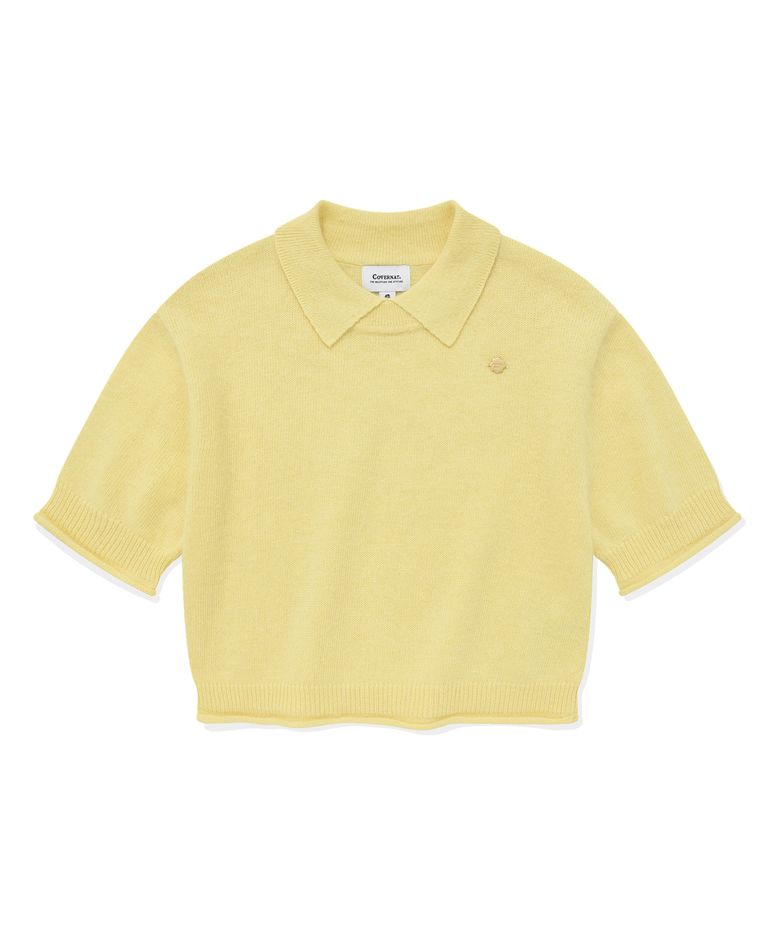 우먼 카라 앙고라 하프 니트 Yellow