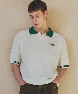 섬머 비비드 컬러 배색 카라 니트 [아이보리]