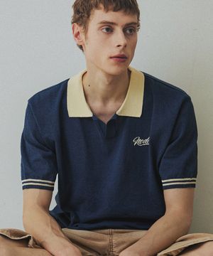 섬머 비비드 컬러 배색 카라 니트