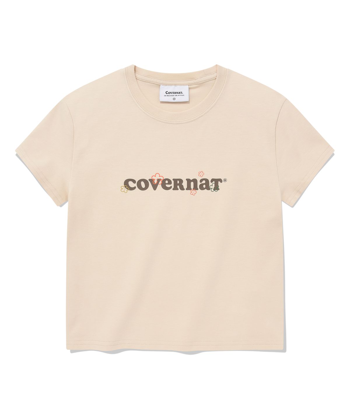 커버낫 우먼(COVERNAT WOMAN) 우먼 크롭 스케치 로고 베이비 티셔츠 Ivory