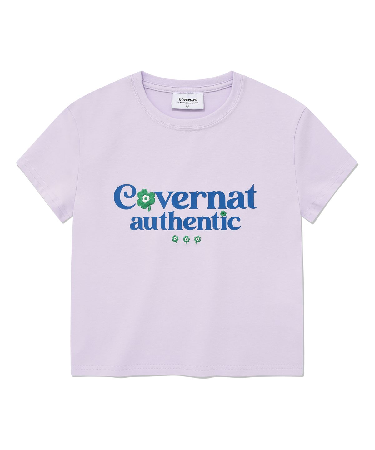커버낫 우먼(COVERNAT WOMAN) 우먼 크롭 클로버 로고 베이비 티셔츠 Lavender