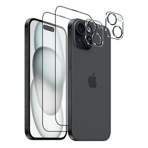 아이폰15 9H 지문인식 풀커버 액정보호필름 2매 + 카메라 렌즈 보호필름 2매