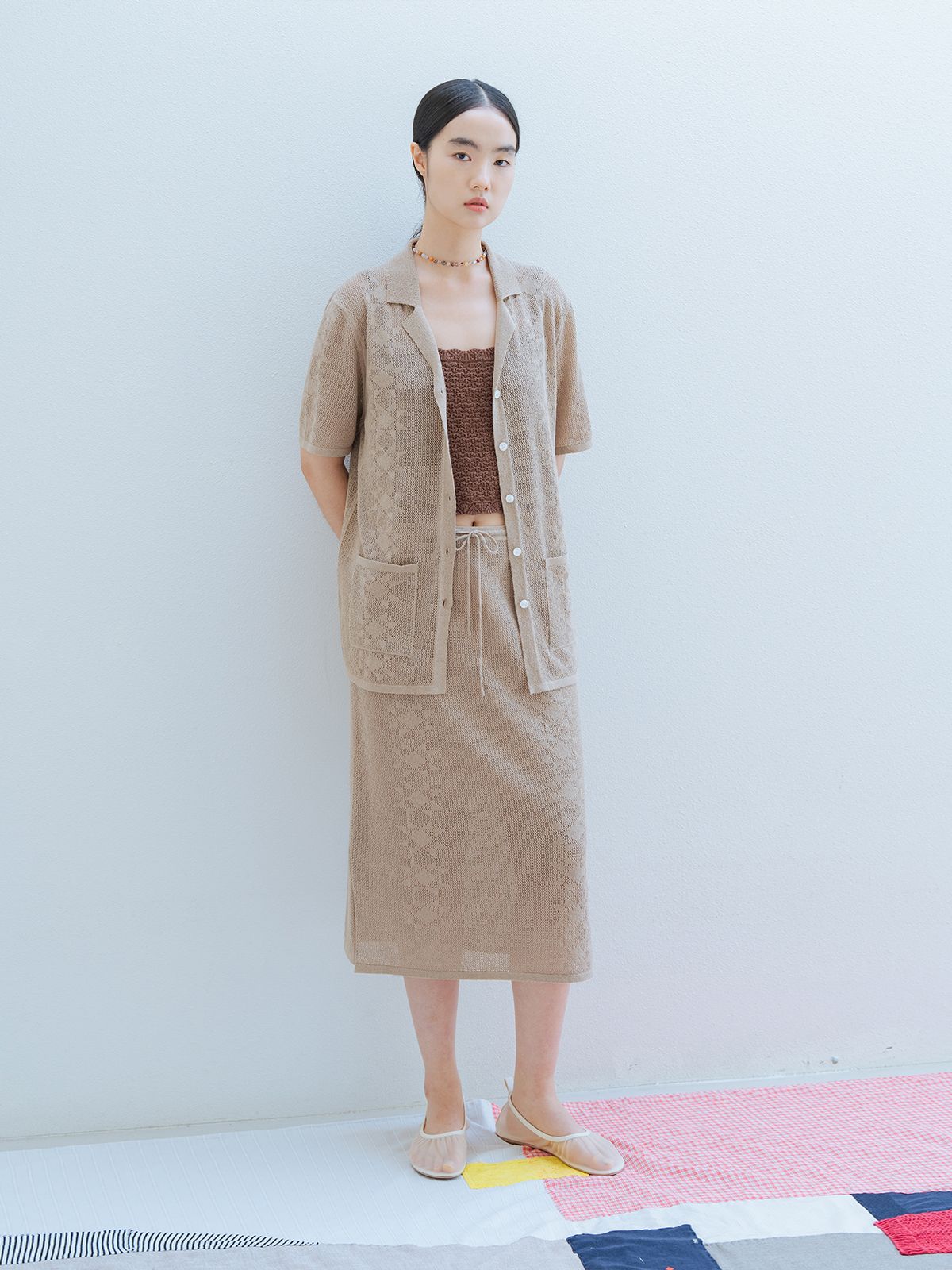 리플레인(REPLAIN) LINEN BLENDED CROCHET MID SKIRT