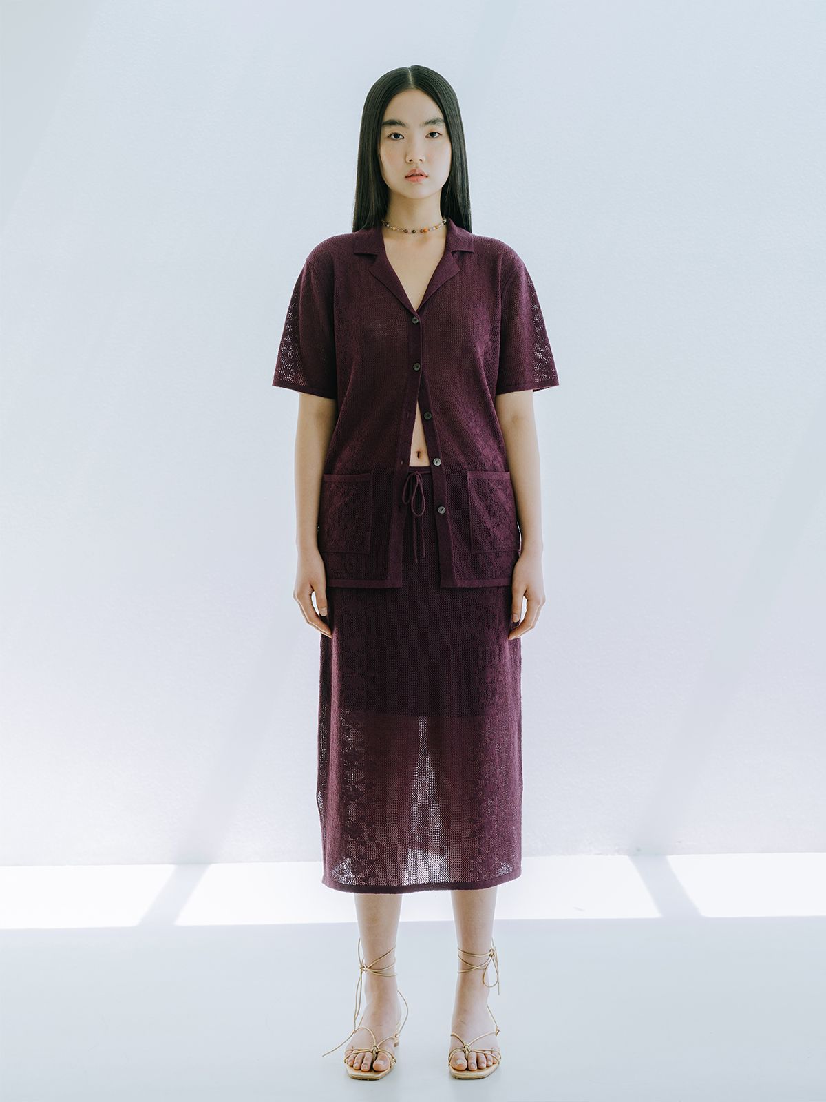 리플레인(REPLAIN) LINEN BLENDED CROCHET MID SKIRT