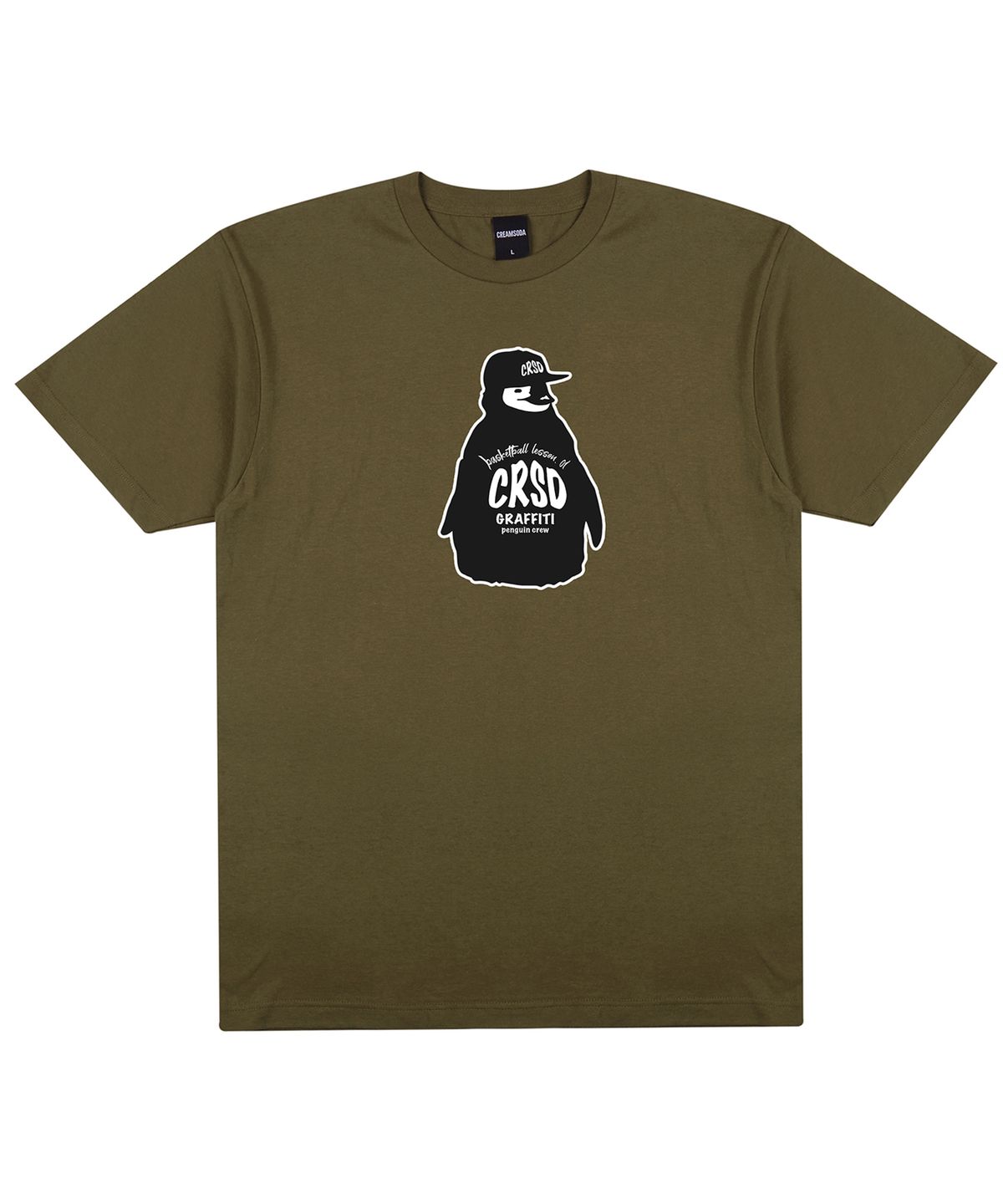 크림소다랩(CREAM SODA LAB) 펭귄 로고 올리브 반팔티