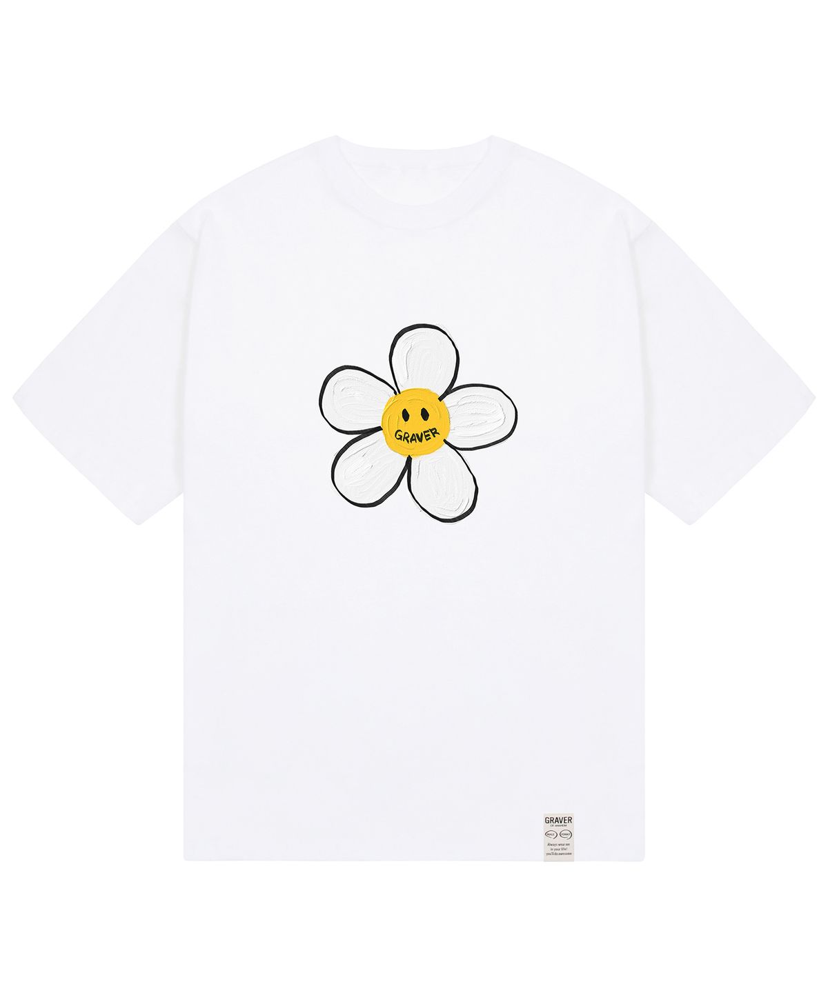 그레이버(GRAVER) [UNISEX]페인팅 빅 플라워도트 반팔티_화이트