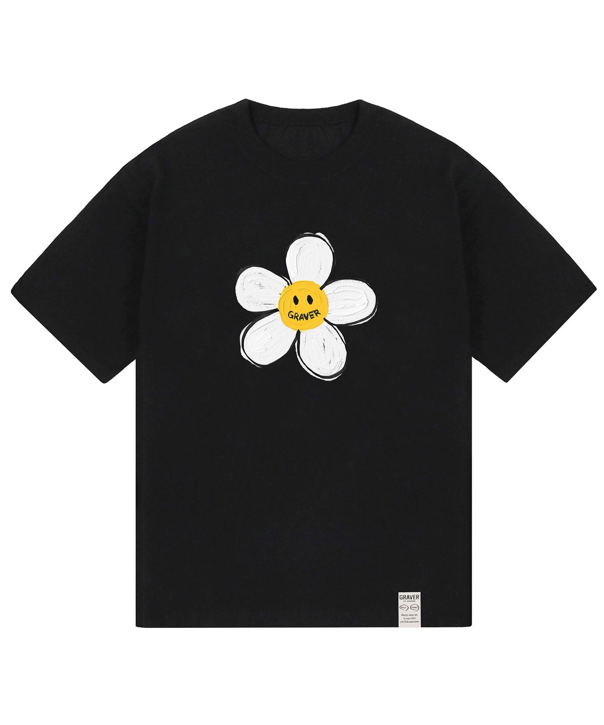 그레이버(GRAVER) [UNISEX]페인팅 빅 플라워도트 반팔티_블랙