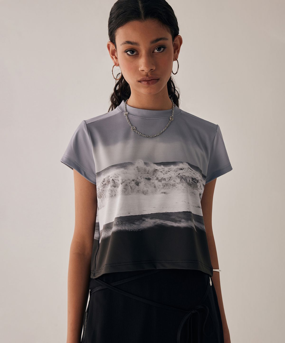 트리밍버드(TREEMINGBIRD) Summer Wave T-Shirts [ Light Blue Gray ]