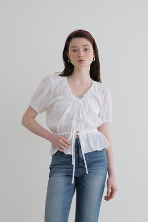 RIBBON SHIRRING BLOUSE(WT)