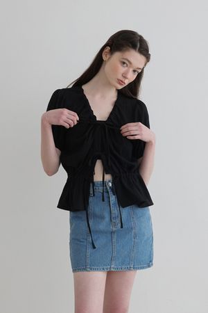 RIBBON SHIRRING BLOUSE(BK)