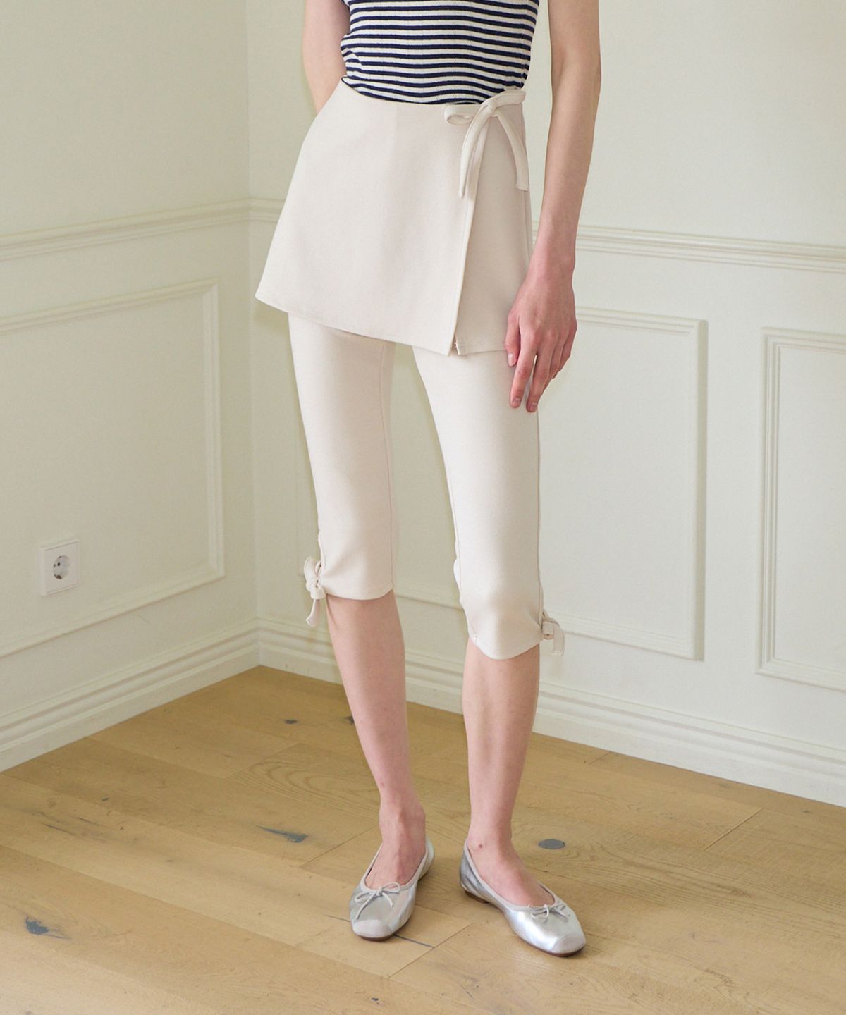 살롱 드 욘(SALON DE YOHN) Ribbon Mid-length Skirt Pants_ Ivory