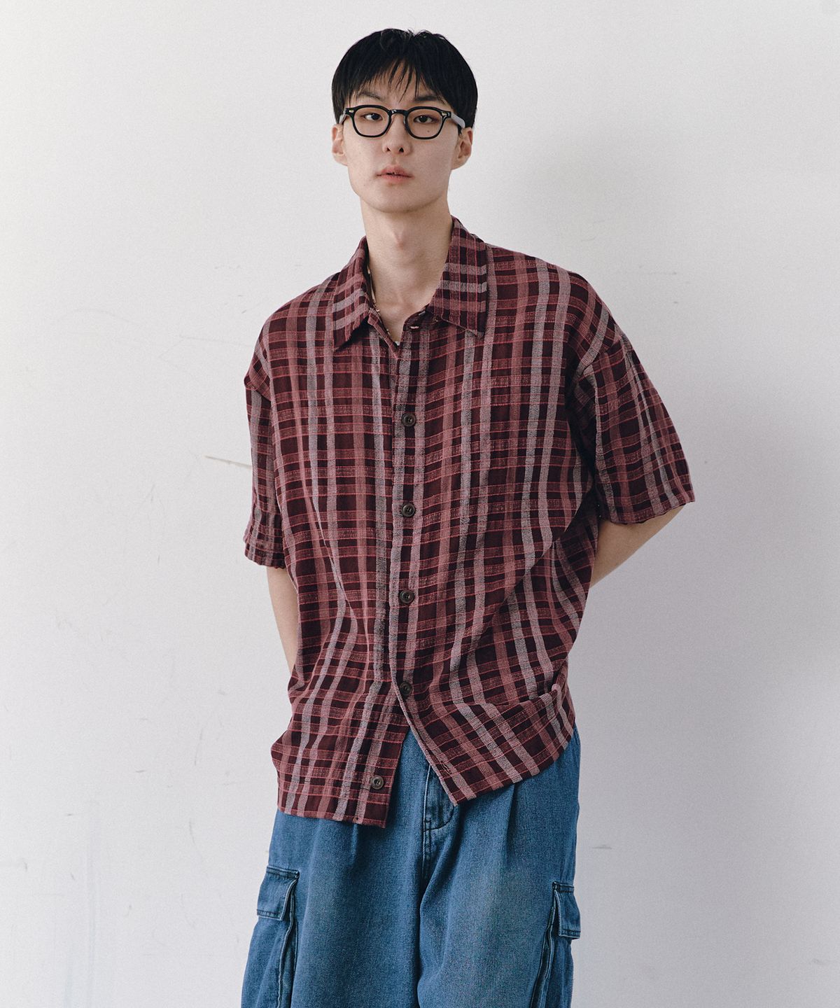 발루트(BALLUTE) WRINKLE HALF SLEEVE COLLAR SHIRTS (RED CHECK)