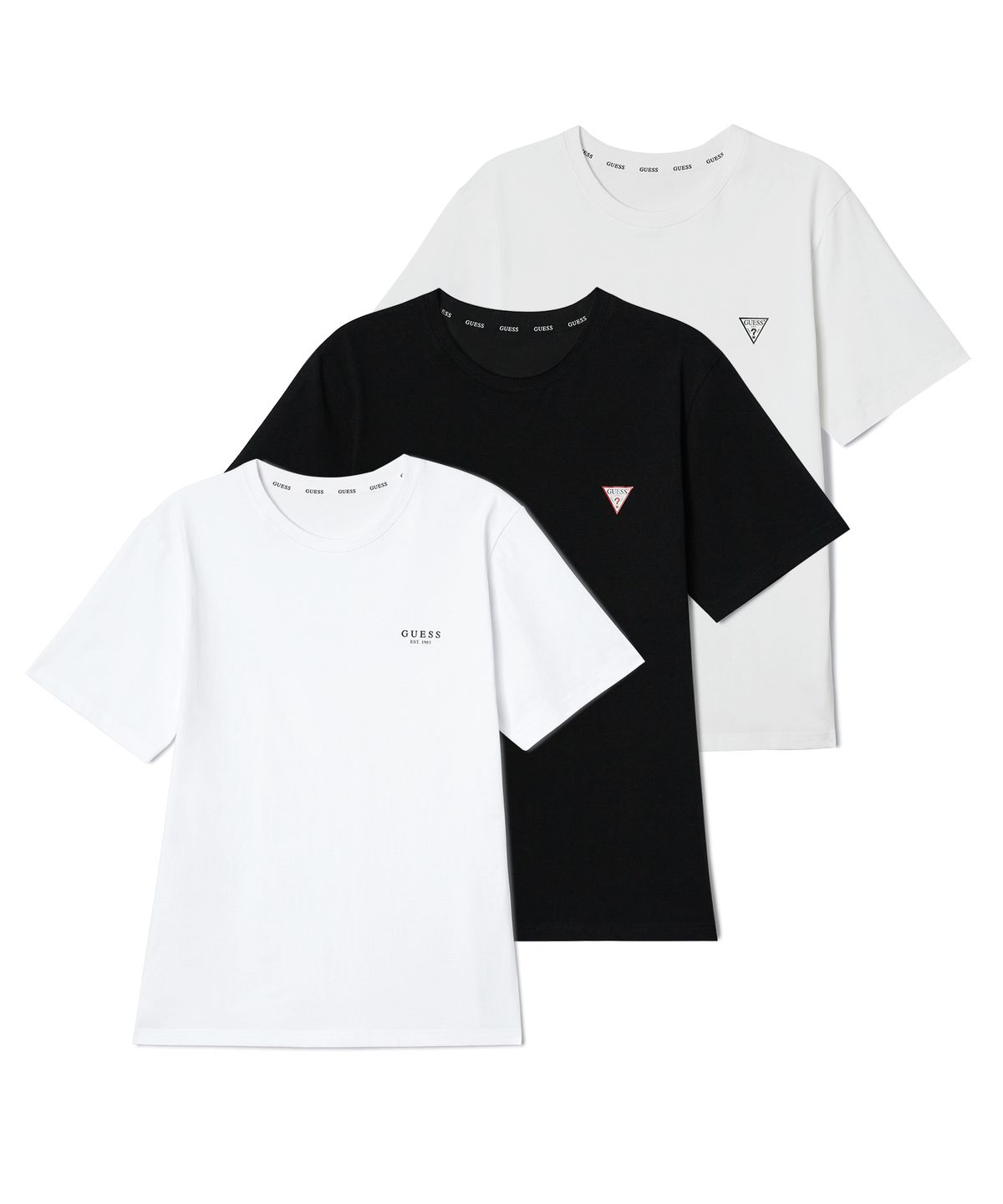 게스언더웨어(GUESS UNDERWEAR) 에센셜 베이직 이너티셔츠 3팩 (WH2/BK)