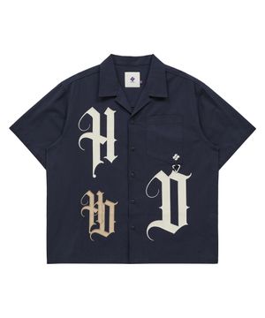 HD 아플리케 오픈 카라 반팔 셔츠 네이비