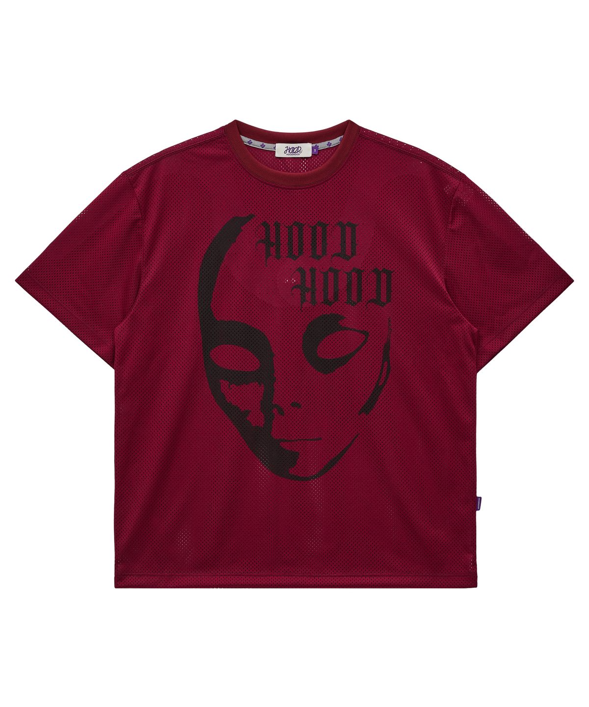 후드후드(HOODHOOD) 에일리언 그래픽 메쉬 반팔티셔츠 버건디