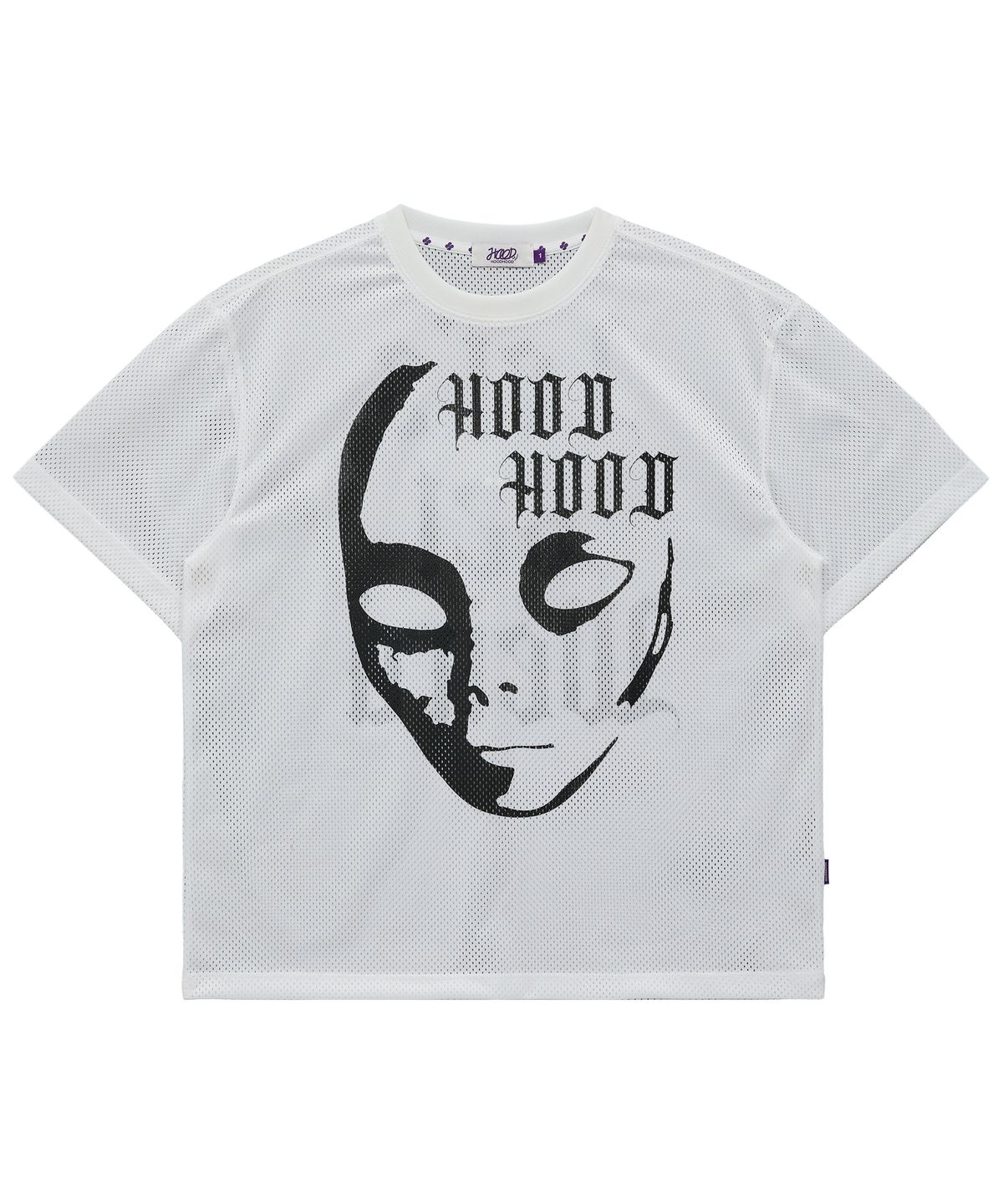 후드후드(HOODHOOD) 에일리언 그래픽 메쉬 반팔티셔츠 화이트