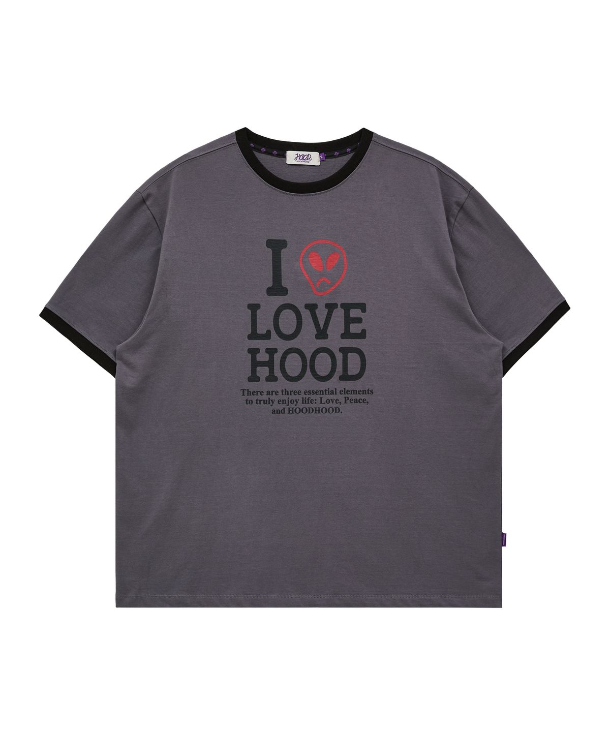 후드후드(HOODHOOD) I LOVE HOOD 링거 반팔티셔츠 차콜