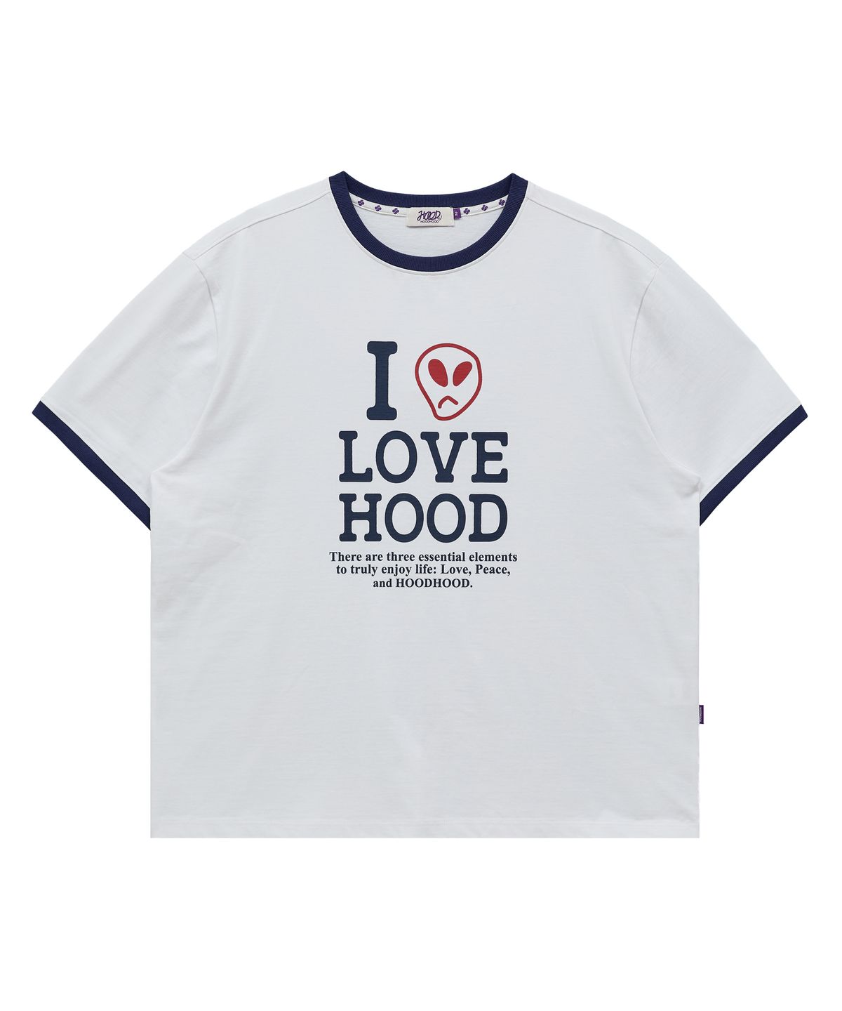 후드후드(HOODHOOD) I LOVE HOOD 링거 반팔티셔츠 화이트