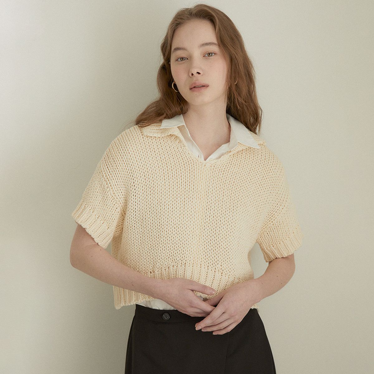 라르고(LARGO) Polo collar sweater (natural)