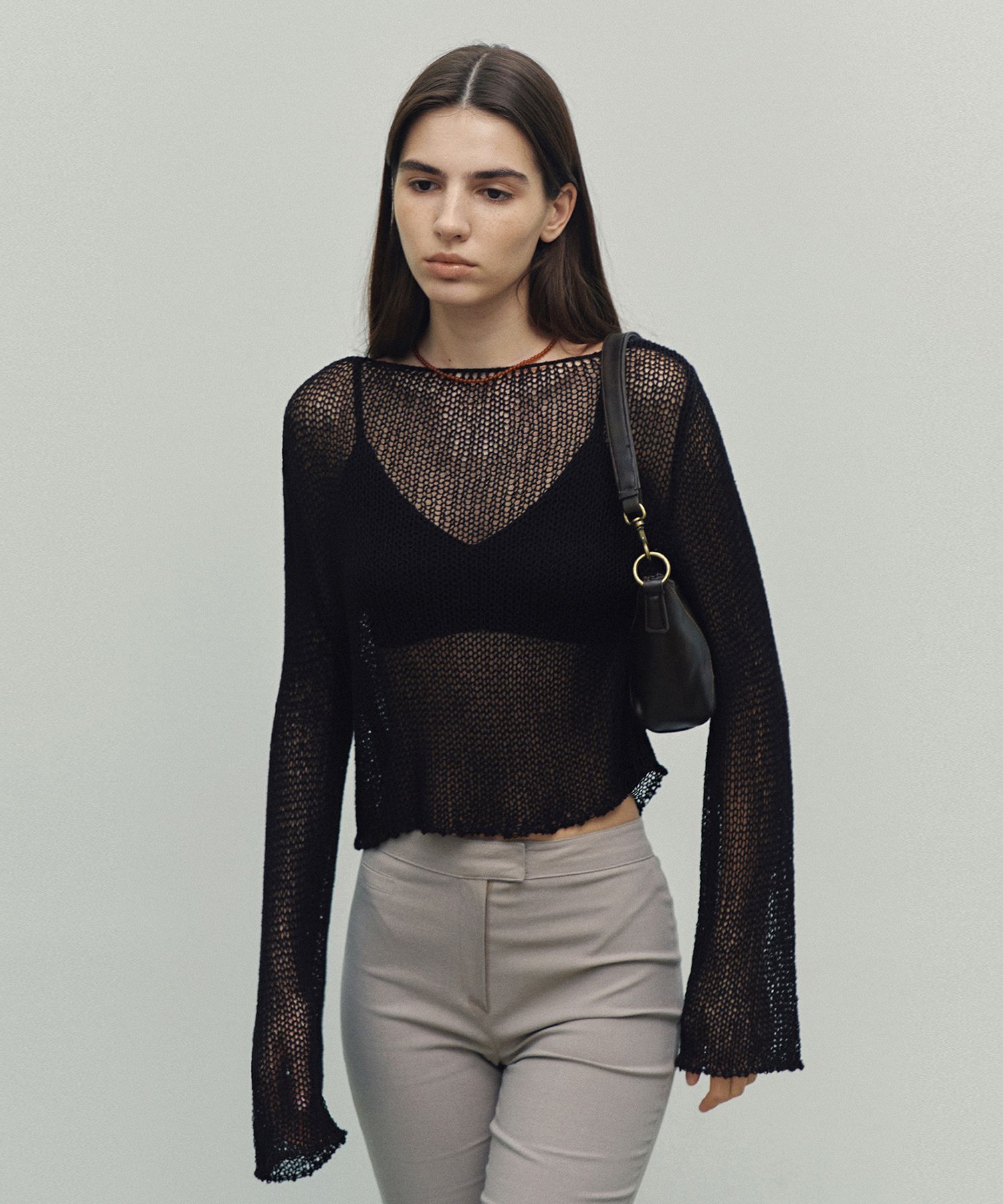 MUSINSA | NEEV See-through Back String Knit (Black)