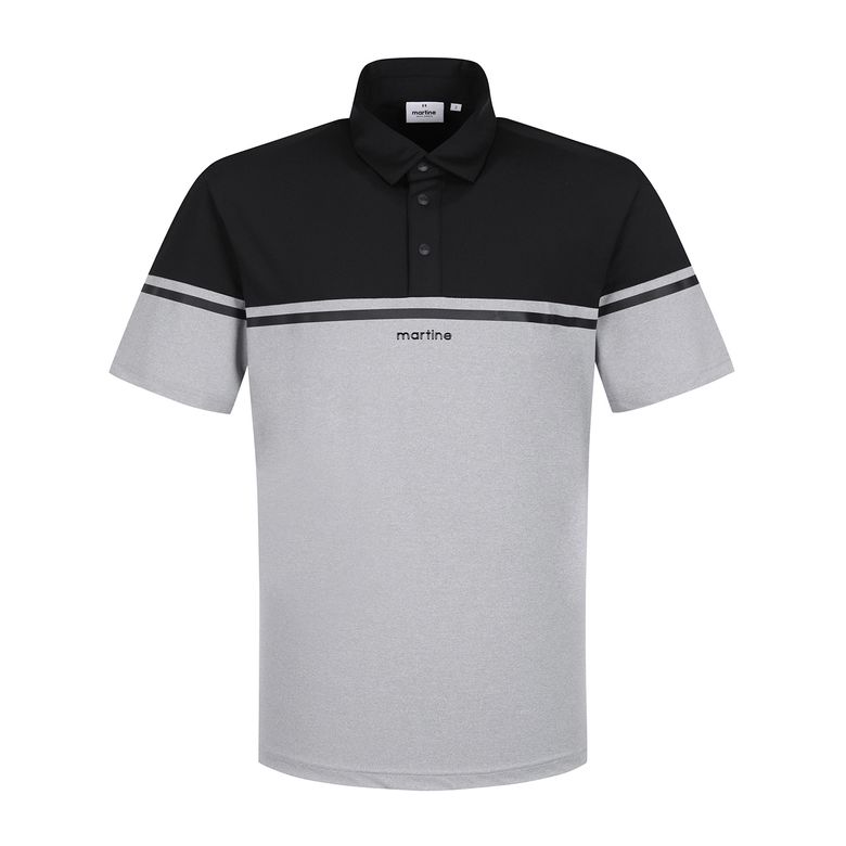 Half&Half Stripe Polo Shirts_M/Grey (Men)