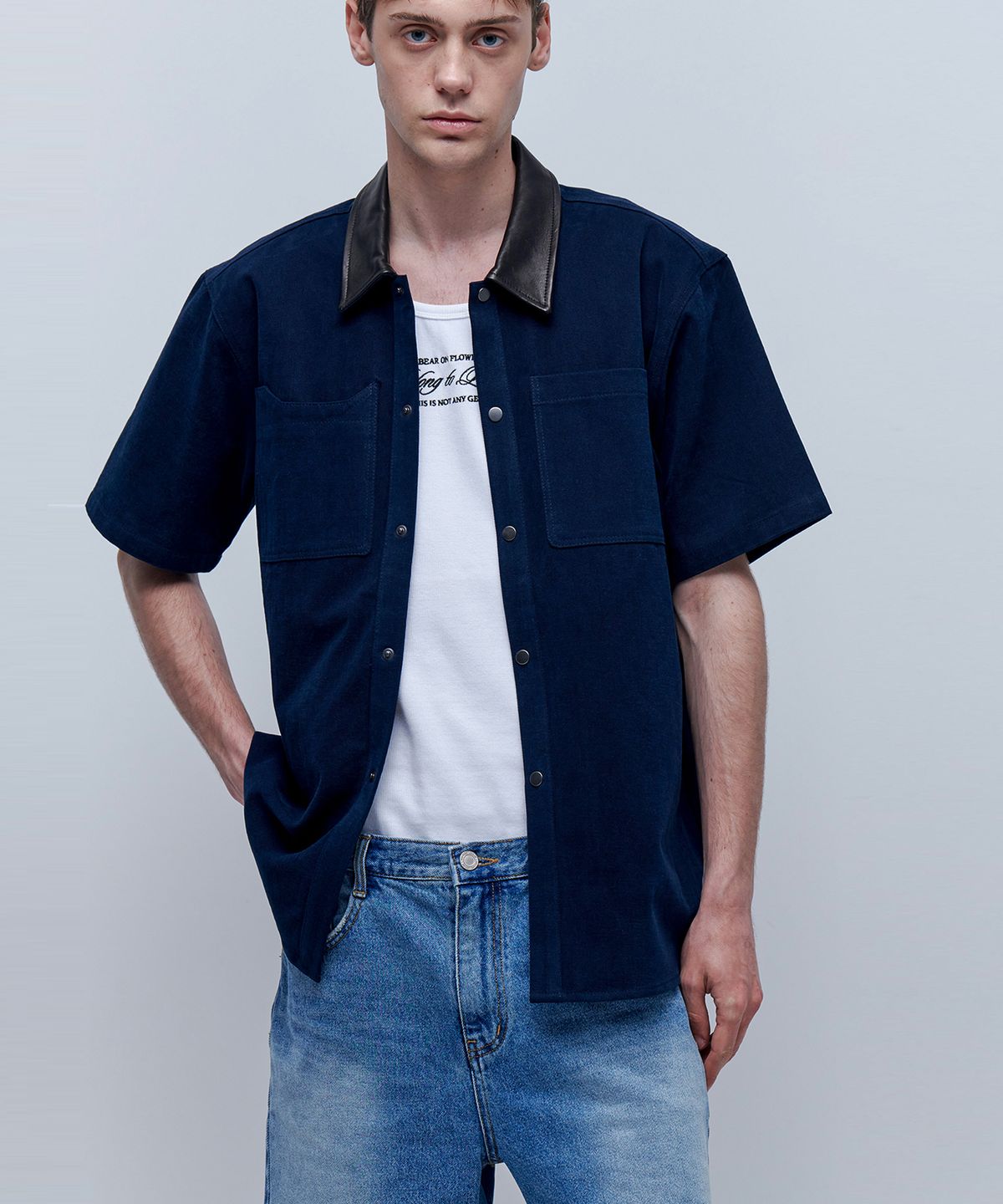 애니타임로릭(ANYTIME LOREAK) SUNFLOWER WORK SHIRT - NAVY