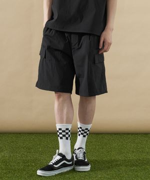 HYLON COOL LIGHT CARGO SHORTS [ MATTE BLACK ]