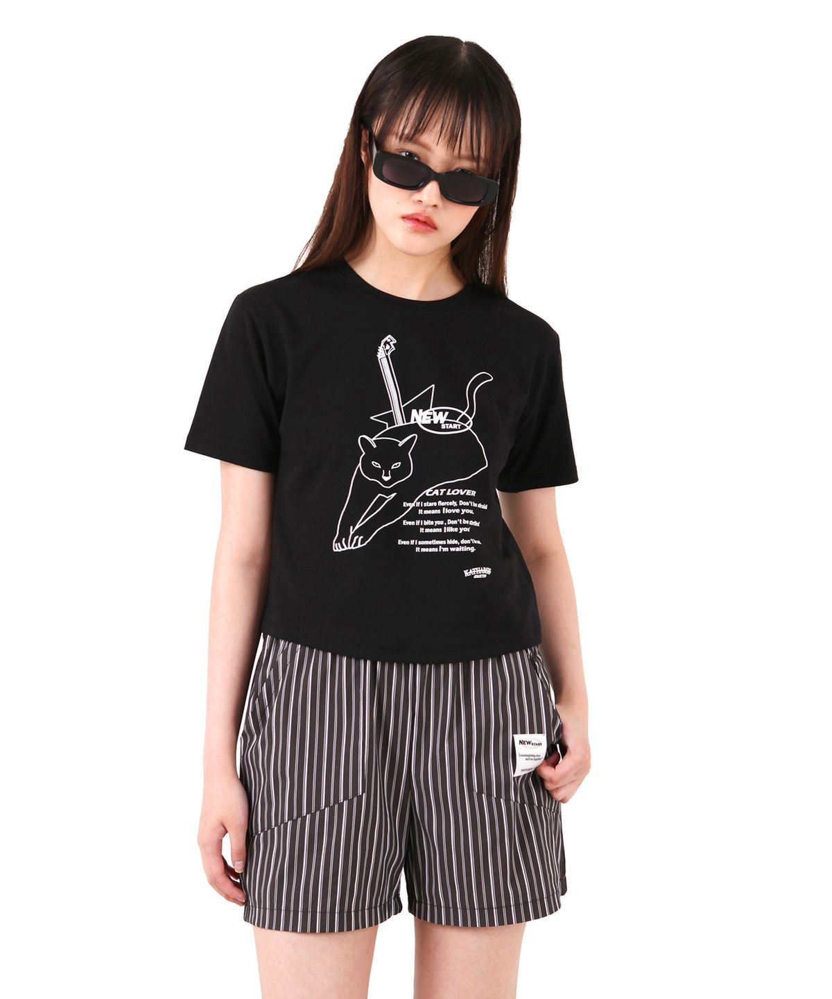 카타르시스(KATHARSIS) 캣 러버 세미 크롭 티셔츠 블랙 ONE SIZE