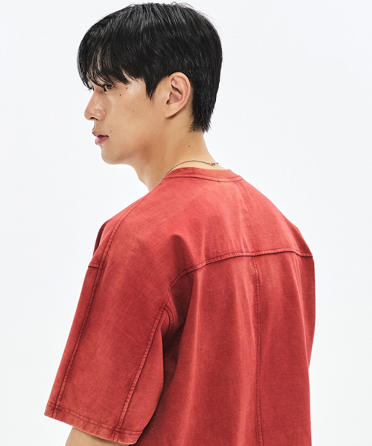 소버먼트(SOVERMENT) 460G 컷 헤비 블리치 티셔츠-에시드 버건디-
