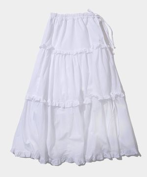 [이나연PICK] 캉캉 프릴 플레어 리본 셔링 롱 코튼 스커트 [크림]