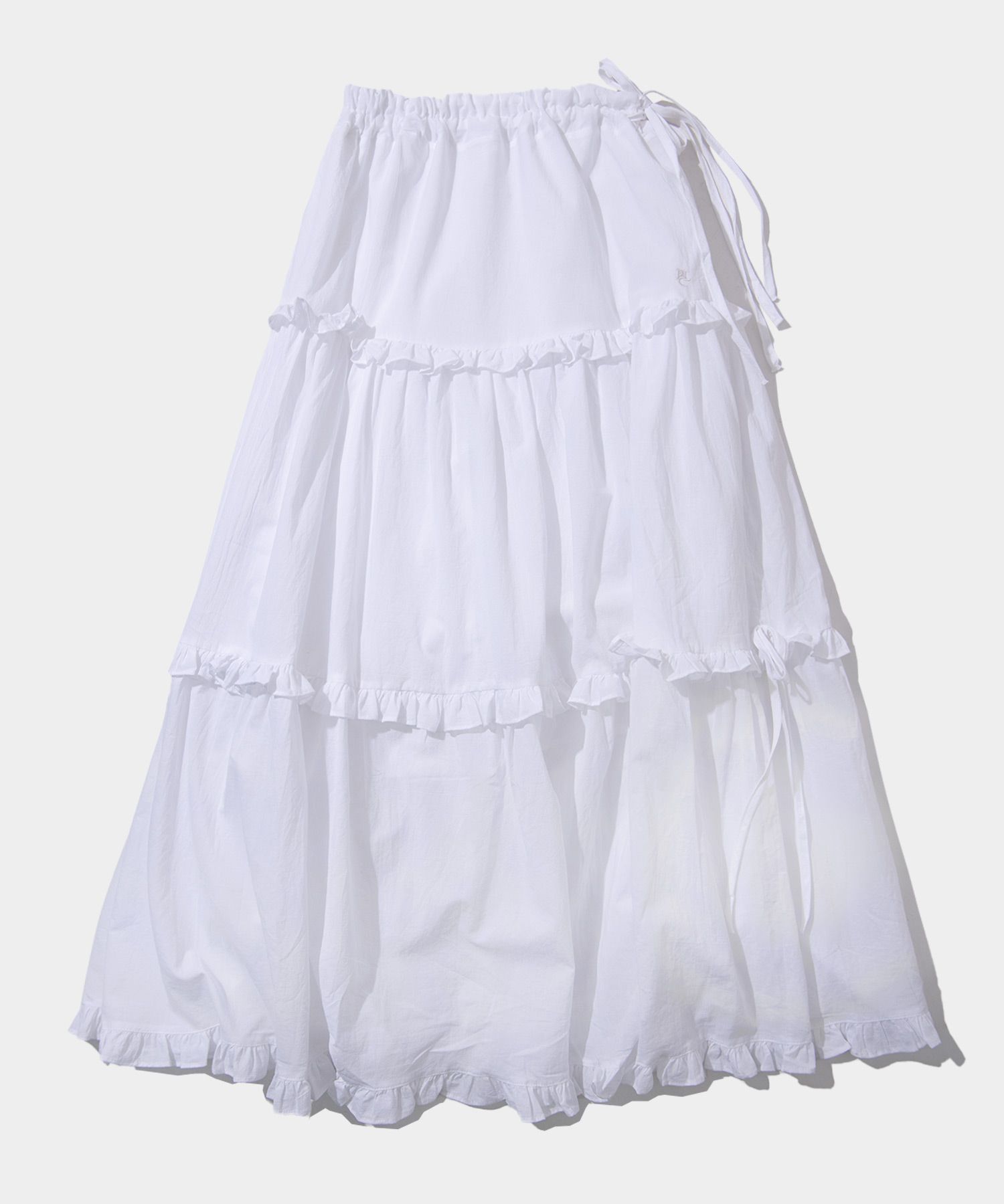 スカート Cancan Frill Flare Ribbon Shirring Long Cotton Skirt Black MUSINSA | PLACE STUDIO Cancan Frill Flare Ribbon Shirring