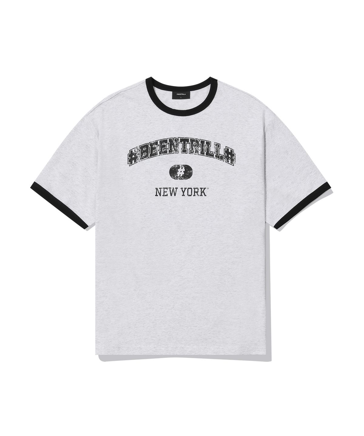 빈트릴(BEENTRILL) 콜리지 링거 오버핏 반팔 티셔츠(아이스 그레이)