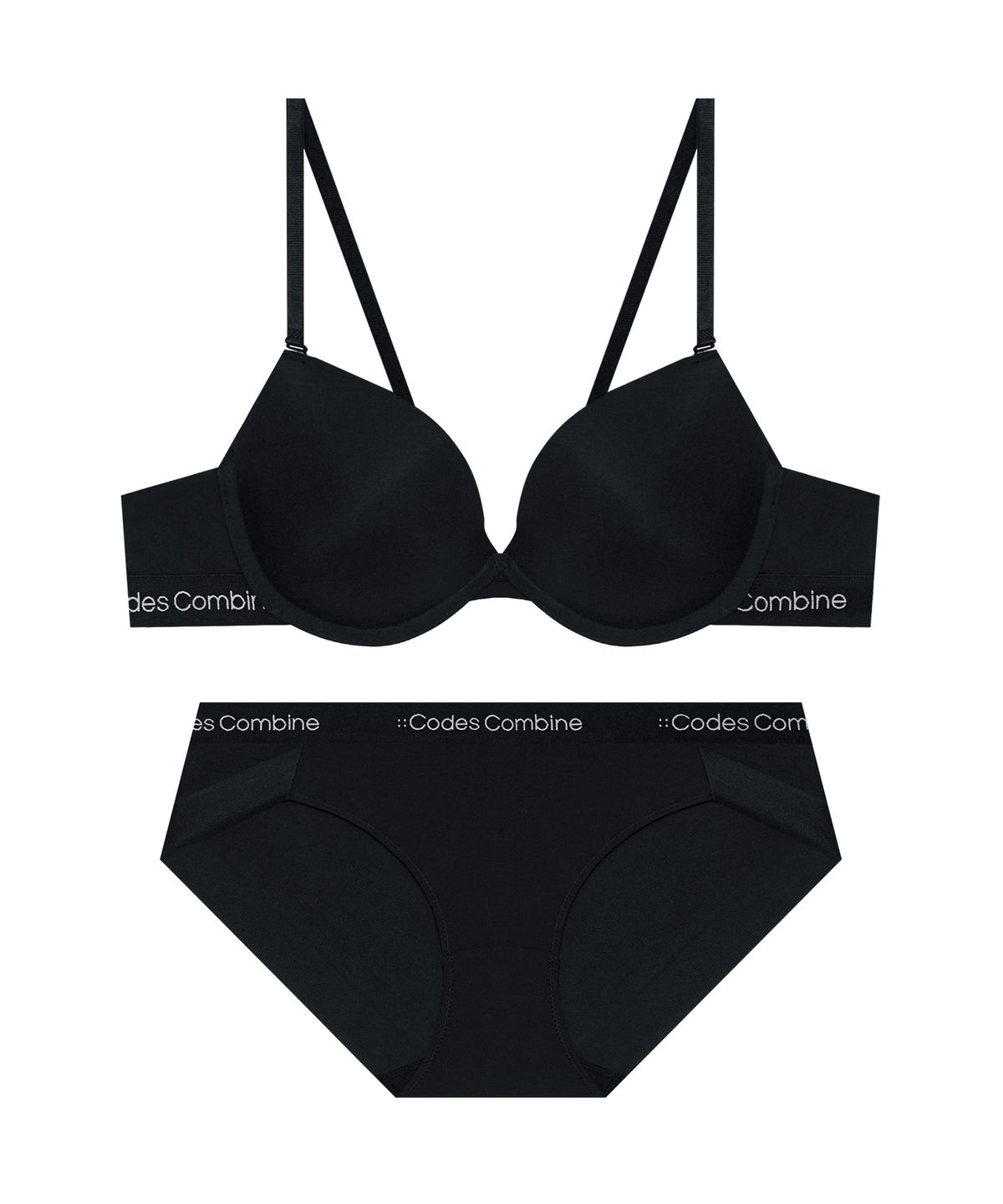 코데즈컴바인 이너웨어(CODES COMBINE INNERWEAR) 극세사밴드 멀티사이즈 베이직브라 팬티 세트_블랙