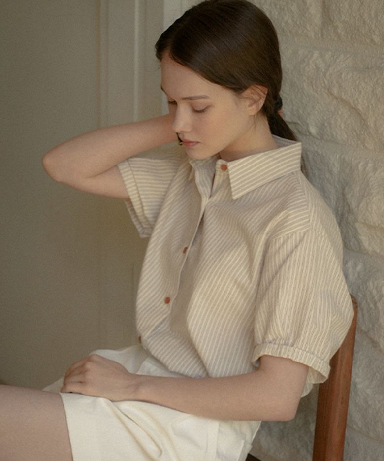 Ann button point shirt_Beige