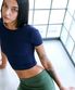 여성 요가복 DEVI-T0107-네이비 필라테스 오픈백 스트랩 숏슬리브