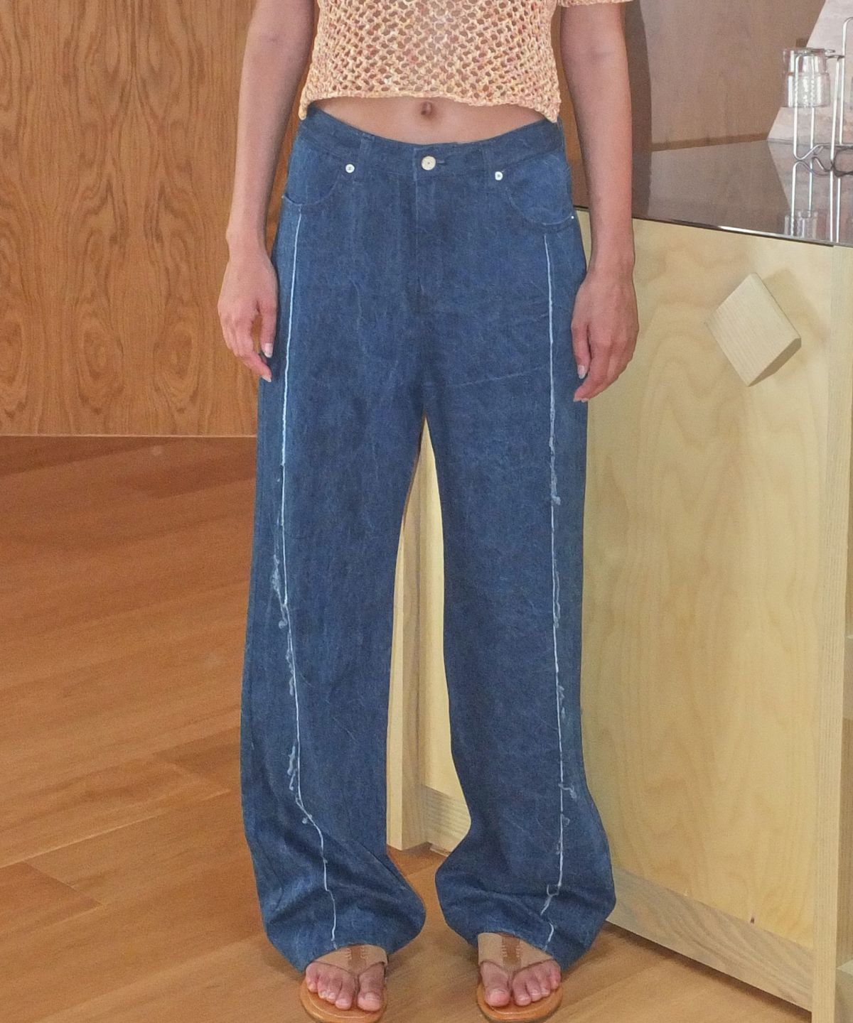 엔오르(EN OR) FRINGE LINE DENIM PANTS - BLUE