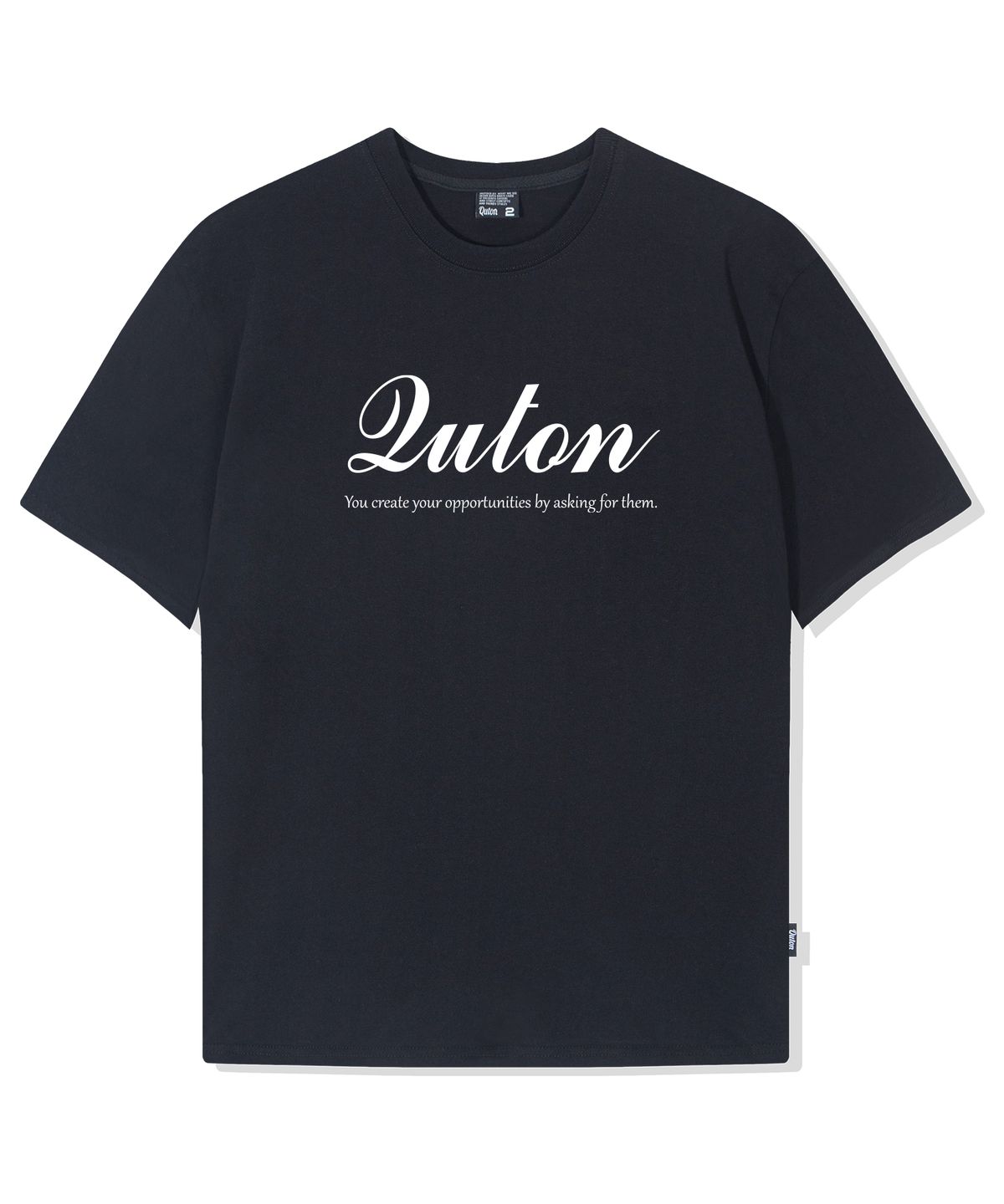 쿠톤(QUTON) 베이직 레터링 오버핏 헤비 반팔티셔츠_블랙