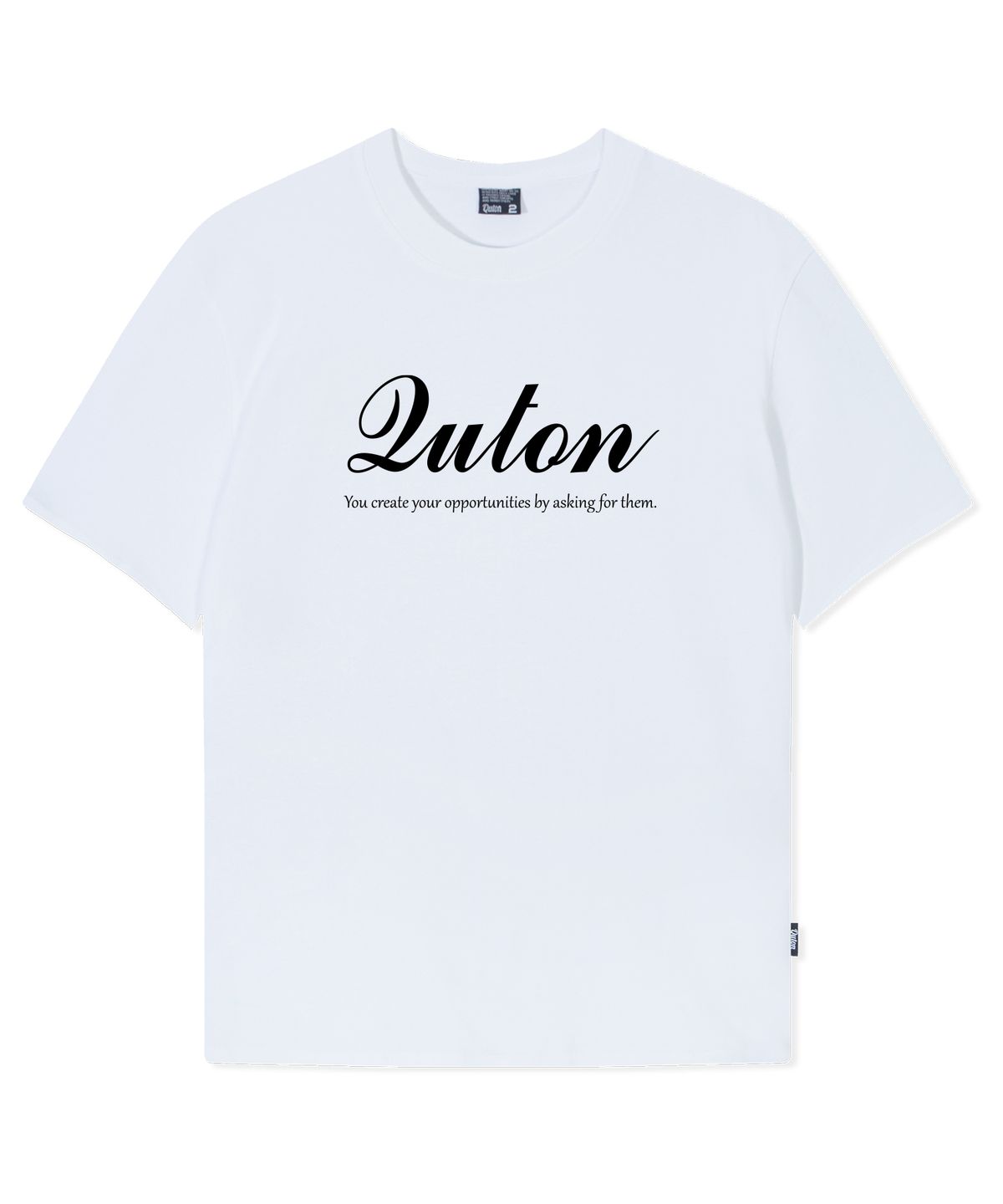 쿠톤(QUTON) 베이직 레터링 오버핏 헤비 반팔티셔츠_화이트