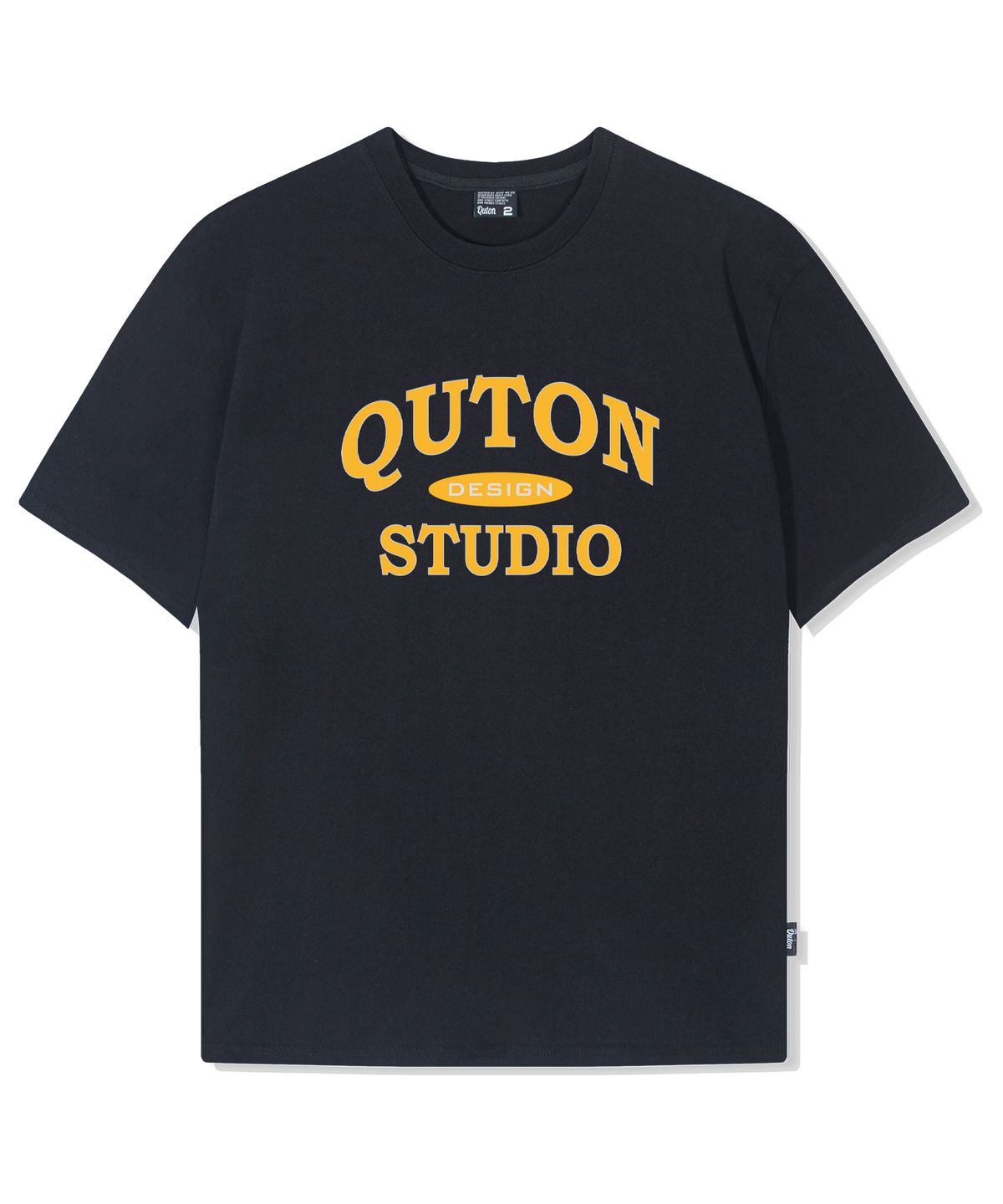 쿠톤(QUTON) 클래식 스튜디오 옐로우 오버핏 헤비 반팔티셔츠_블랙